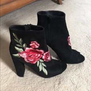 Peep Toe Black and Rose Booties 7